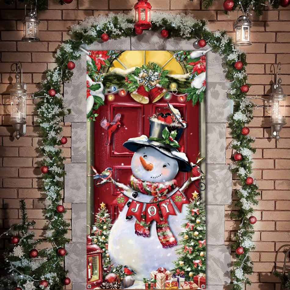 Christmas Snowman Door Cover Decorations Christmas Front Door Banner  Backdrop Xmas Party Photography Background Holiday Door Cover Outdoor Home  Indoor