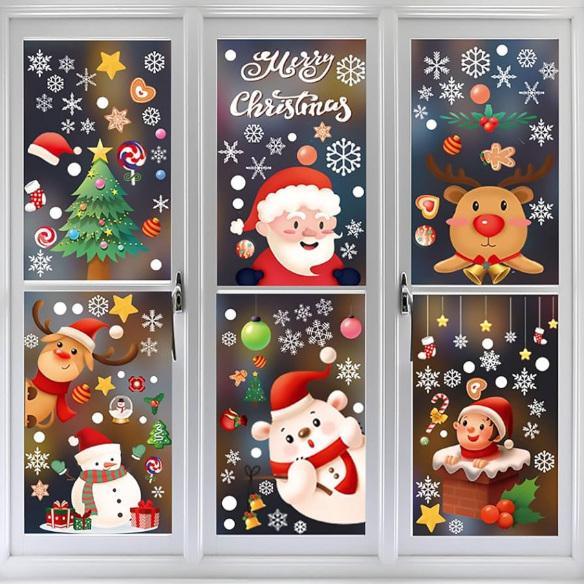 Christmas Window Stickers,  Sheets, Cute Santa Claus Xmas