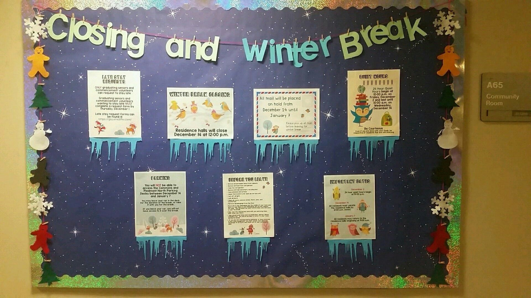 Closing and Winter Break RA Bulletin Board