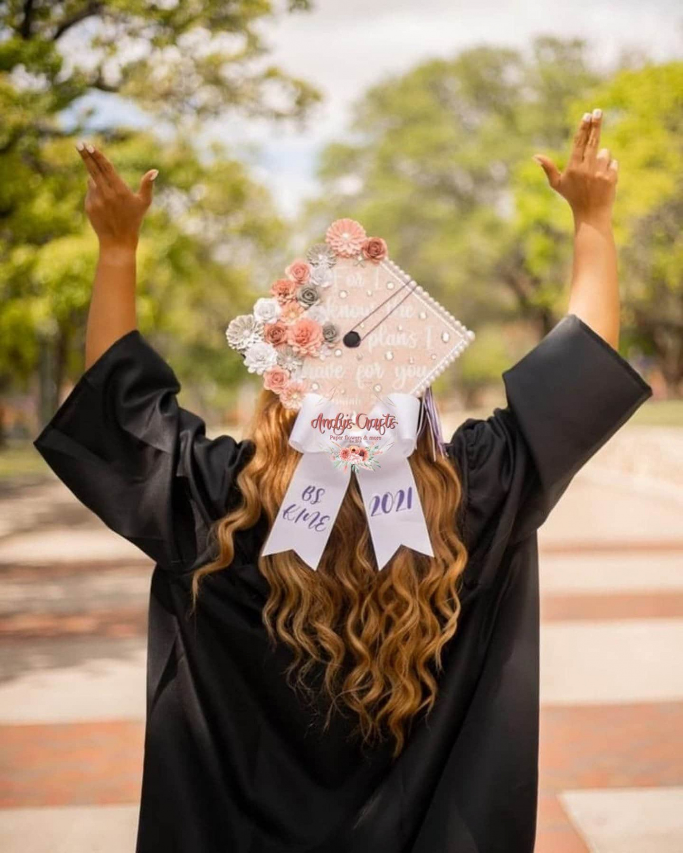 Custom Graduation Cap with BOW & BLING , D Paper flowers