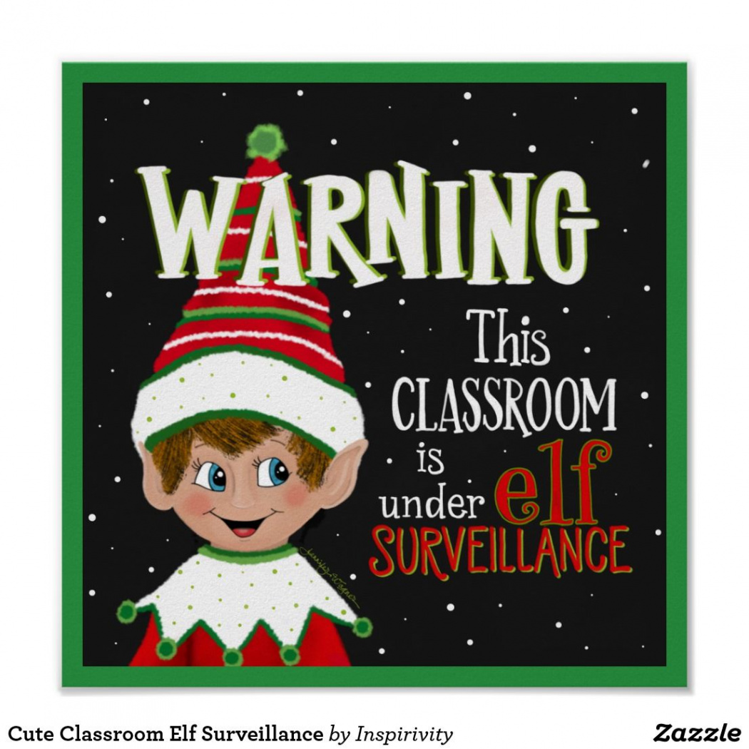 Cute Classroom Elf Surveillance Poster  Zazzle  Christmas