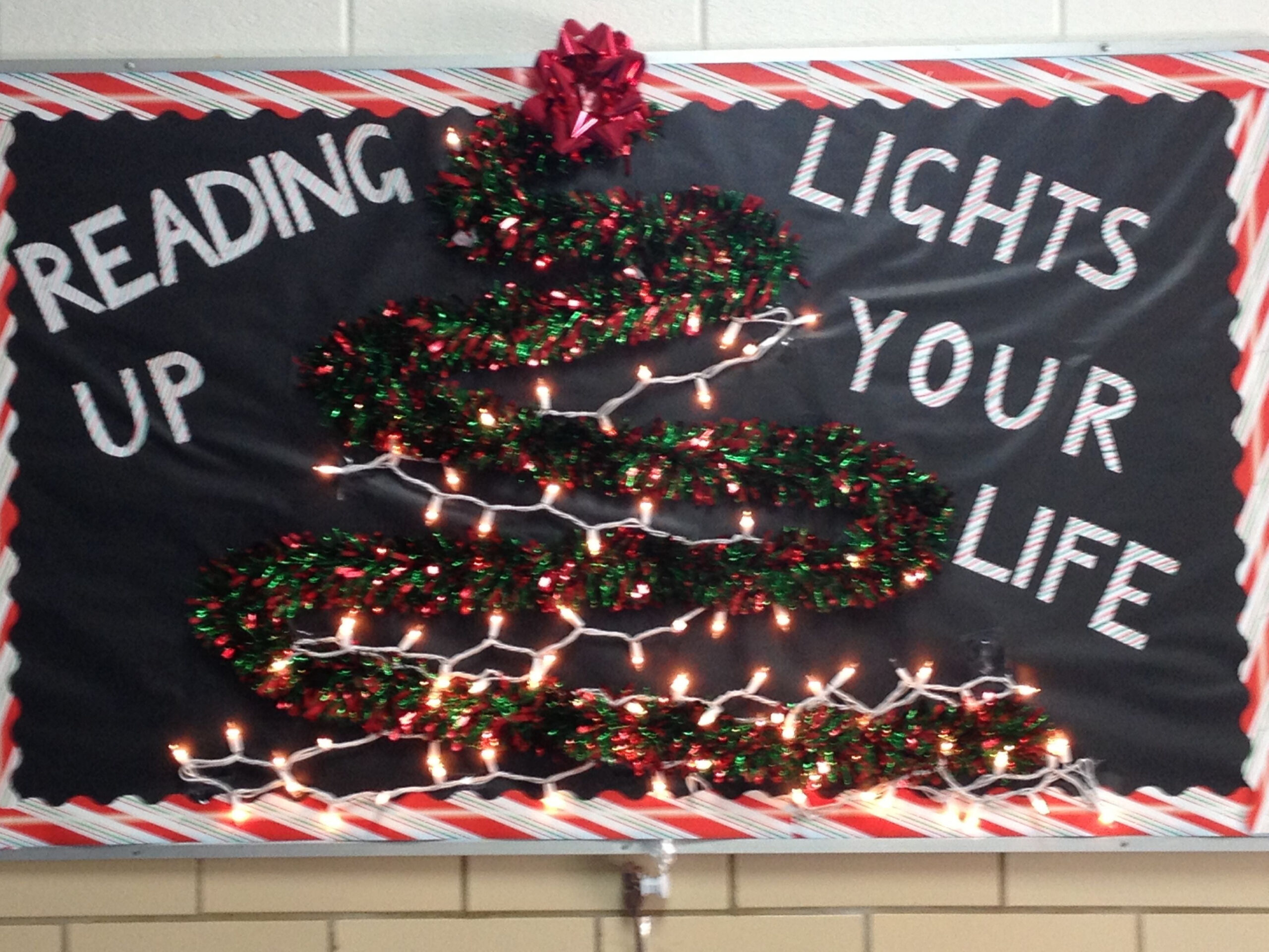 December library board  Library decor, Christmas classroom door