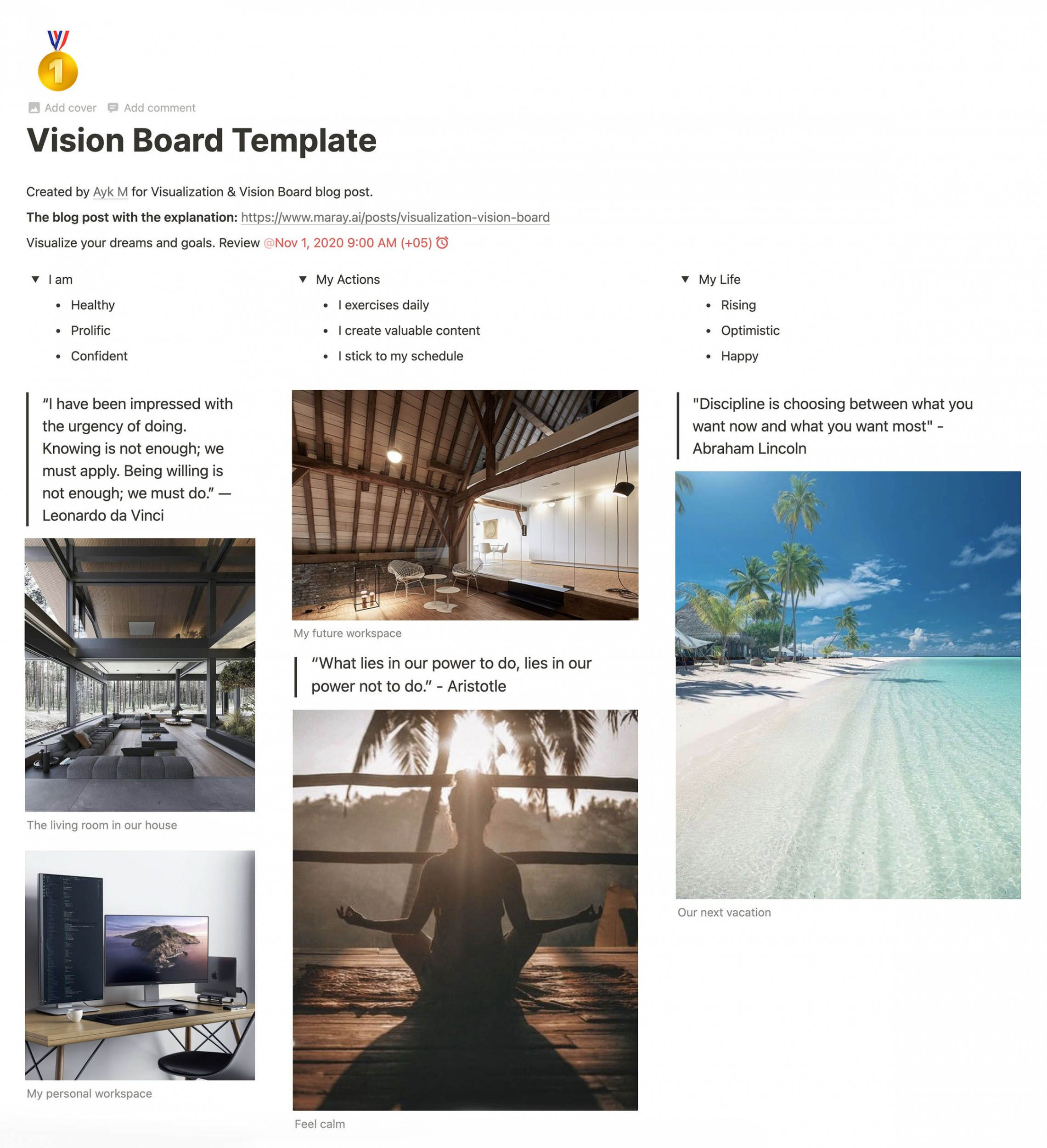 Digital Vision Board Notion Template in   Vision board