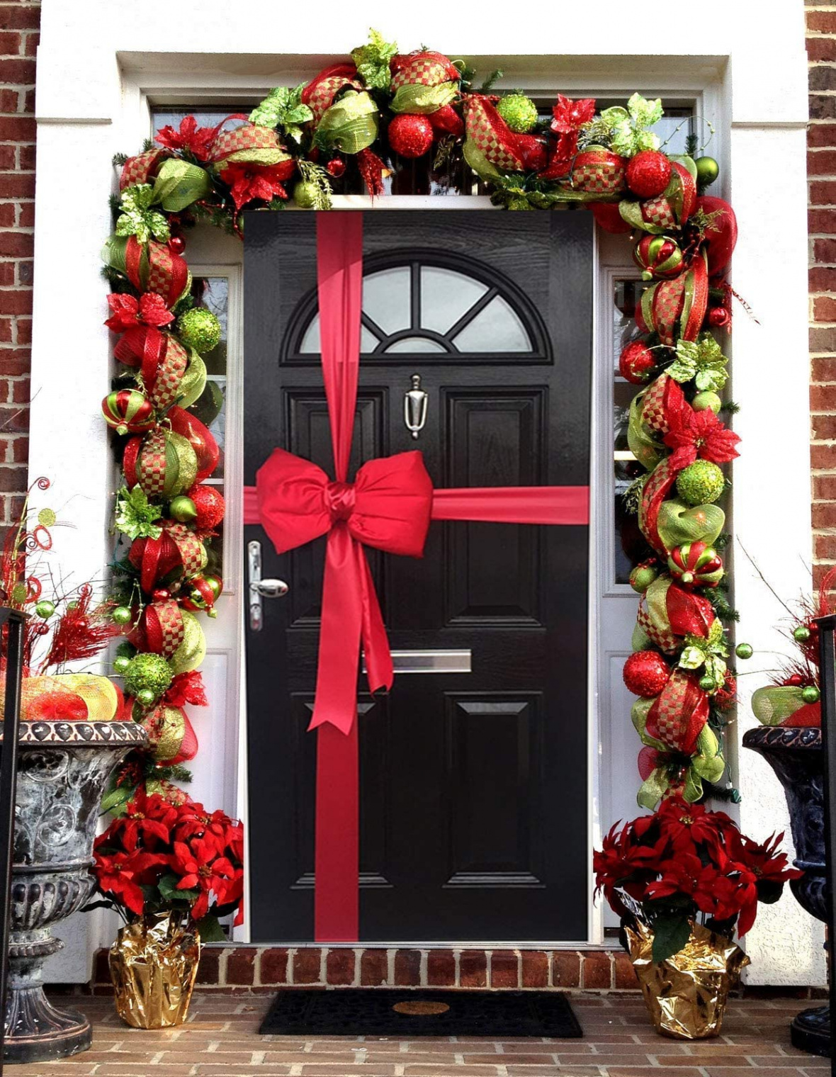 Door Bows Red, Red Satin Deluxe Padded Christmas Decoration with