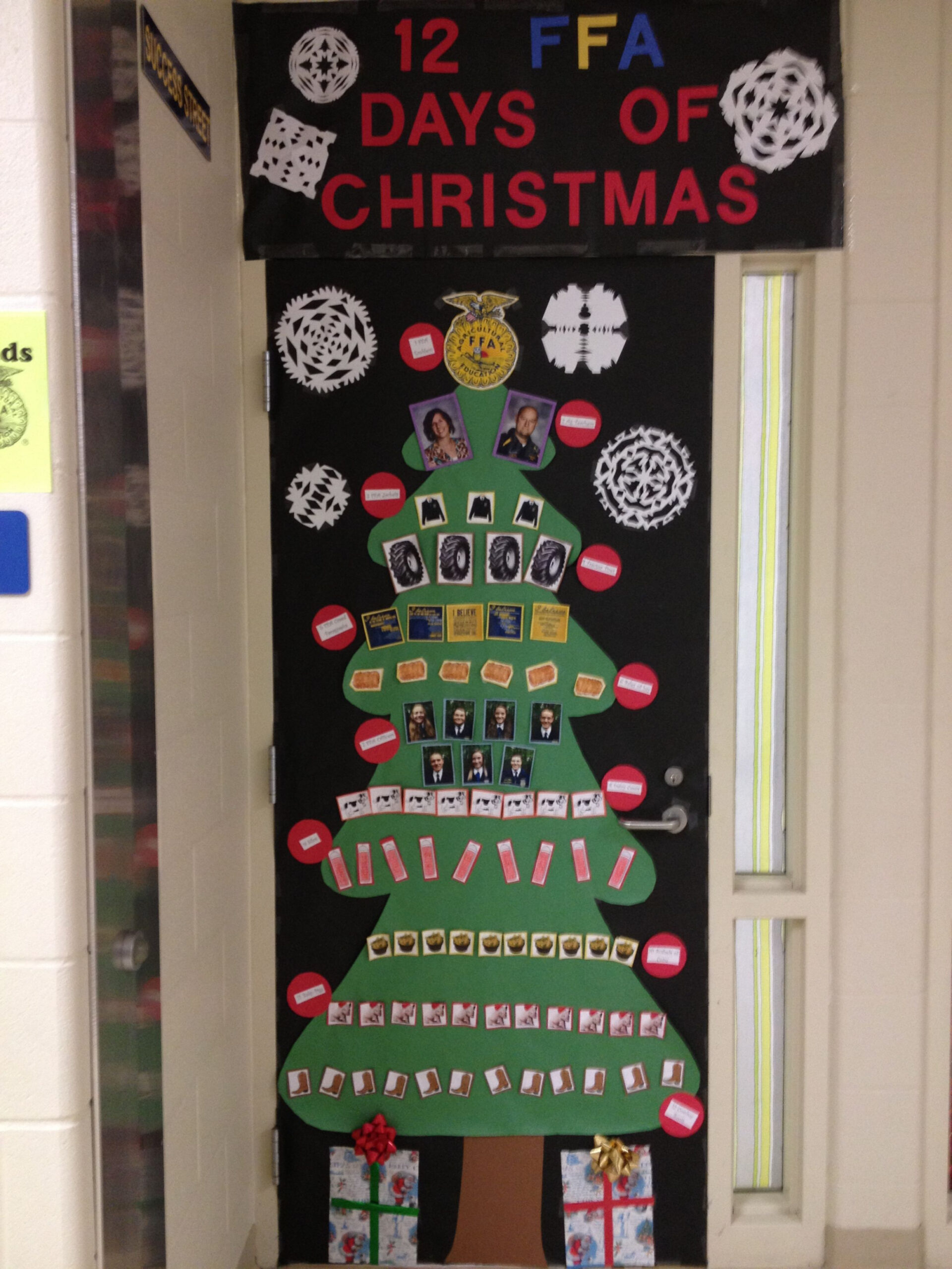 Door decorating-  FFA days of Christmas:  cowboy boots,