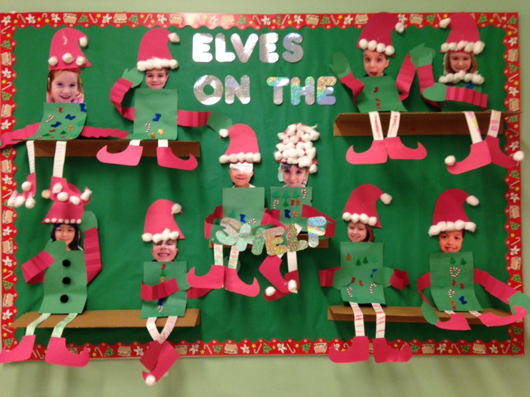 Elf on the Shelf bulletin board  Preschool christmas, Christmas