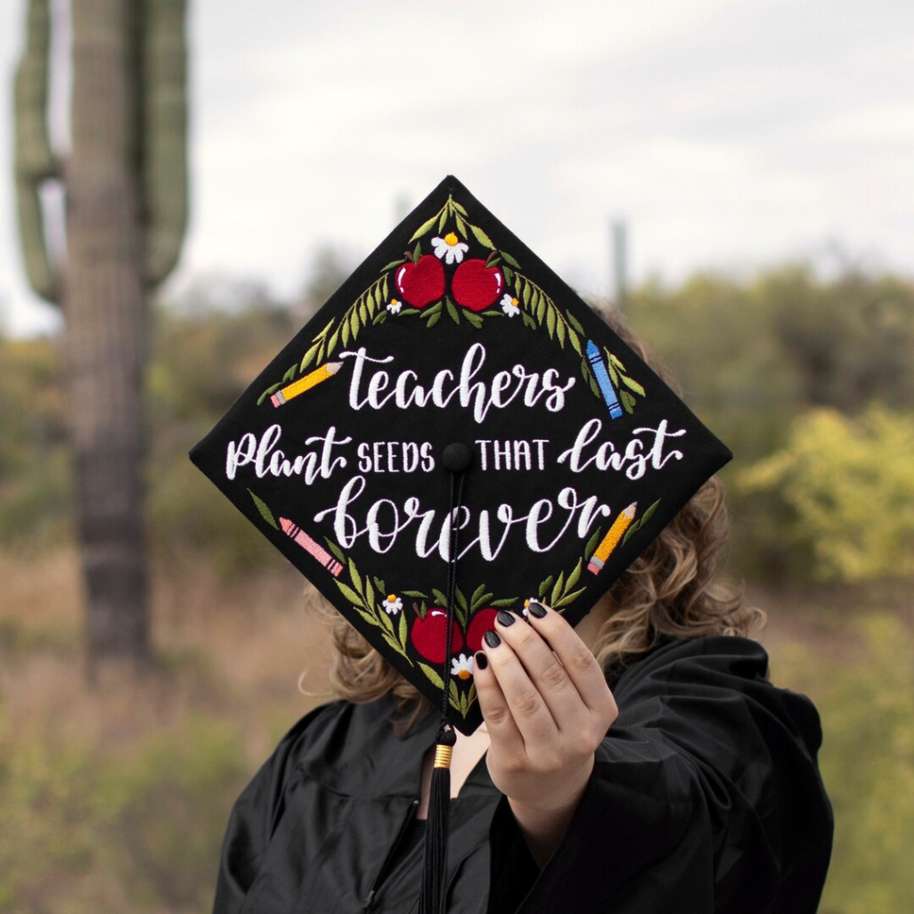 Embroidered Teachers Graduation Cap Topper Graduation Cap