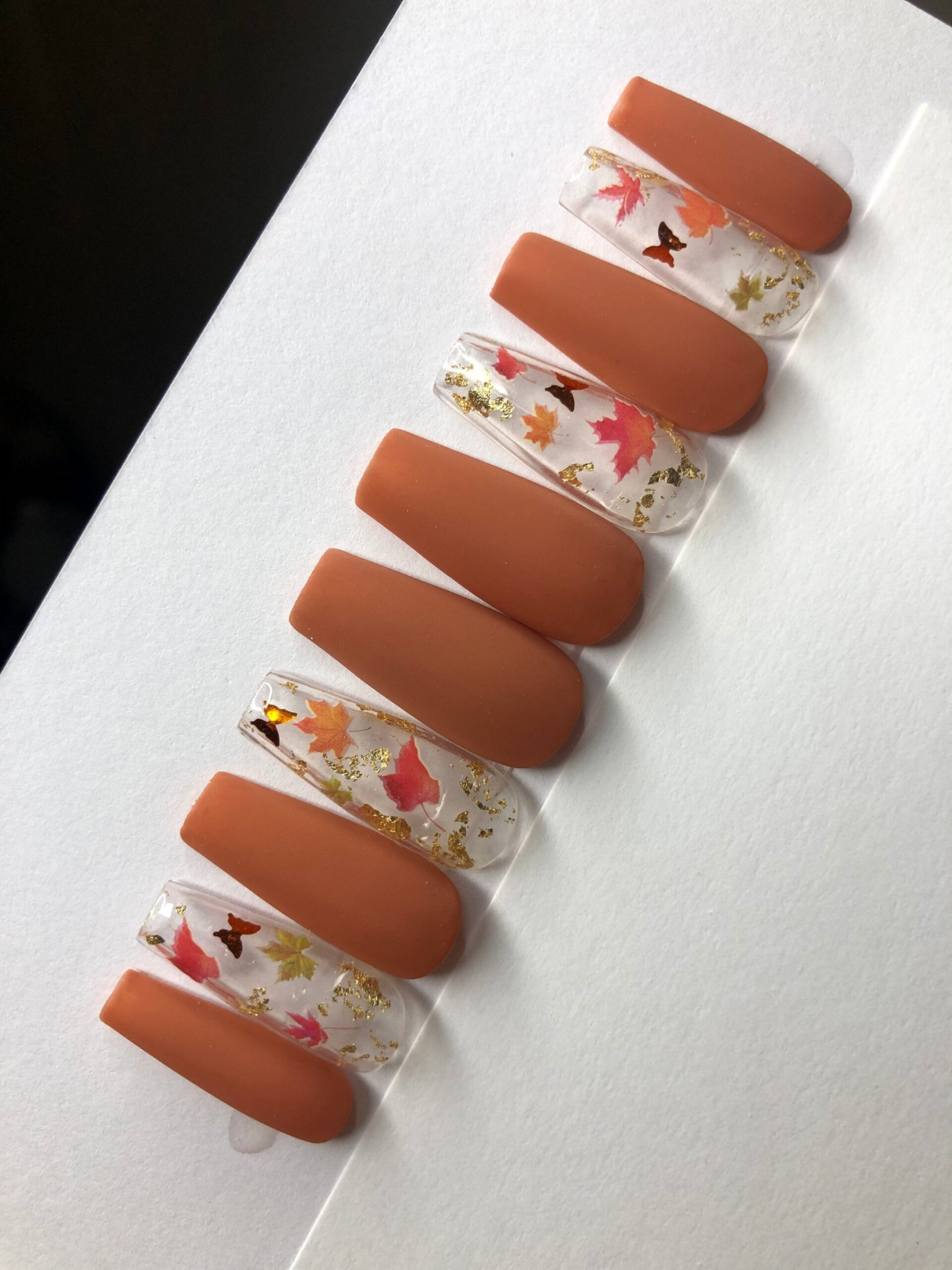 Fall Nails November Nails Leafs Clear Nails Thanksgiving - Etsy