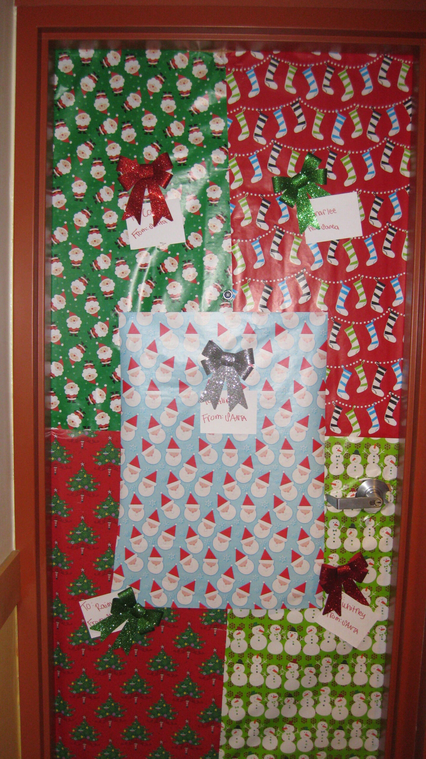 Festive Door Decorations for a Girls Dorm Room