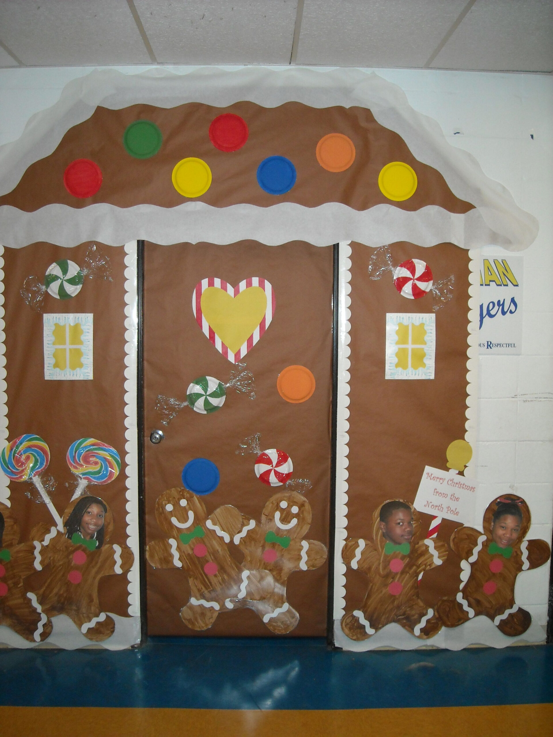 Festive Gingerbread House Door Cover for Christmas Classroom