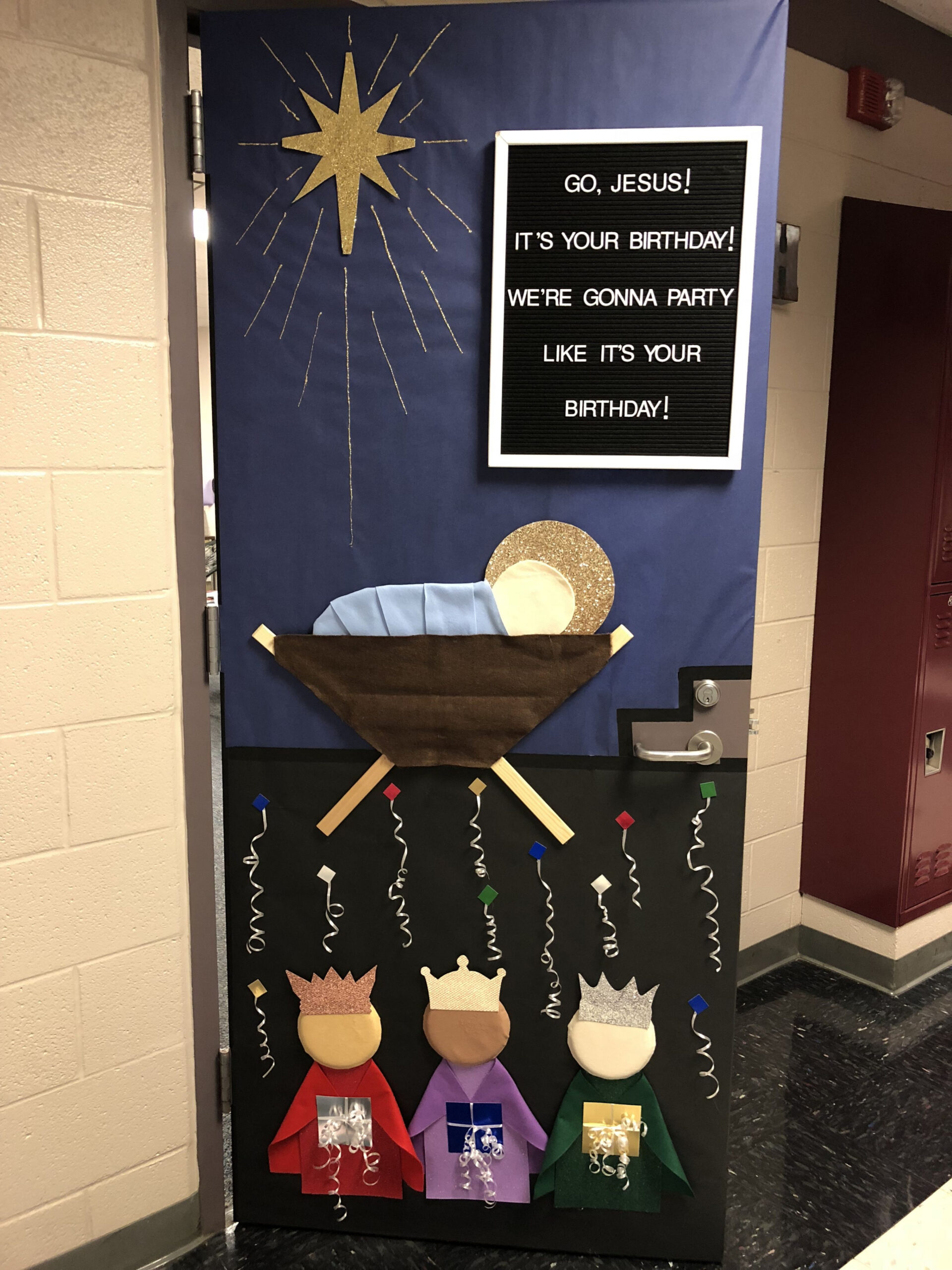 Festive Nativity Door Decoration for Middle School Christmas Contest