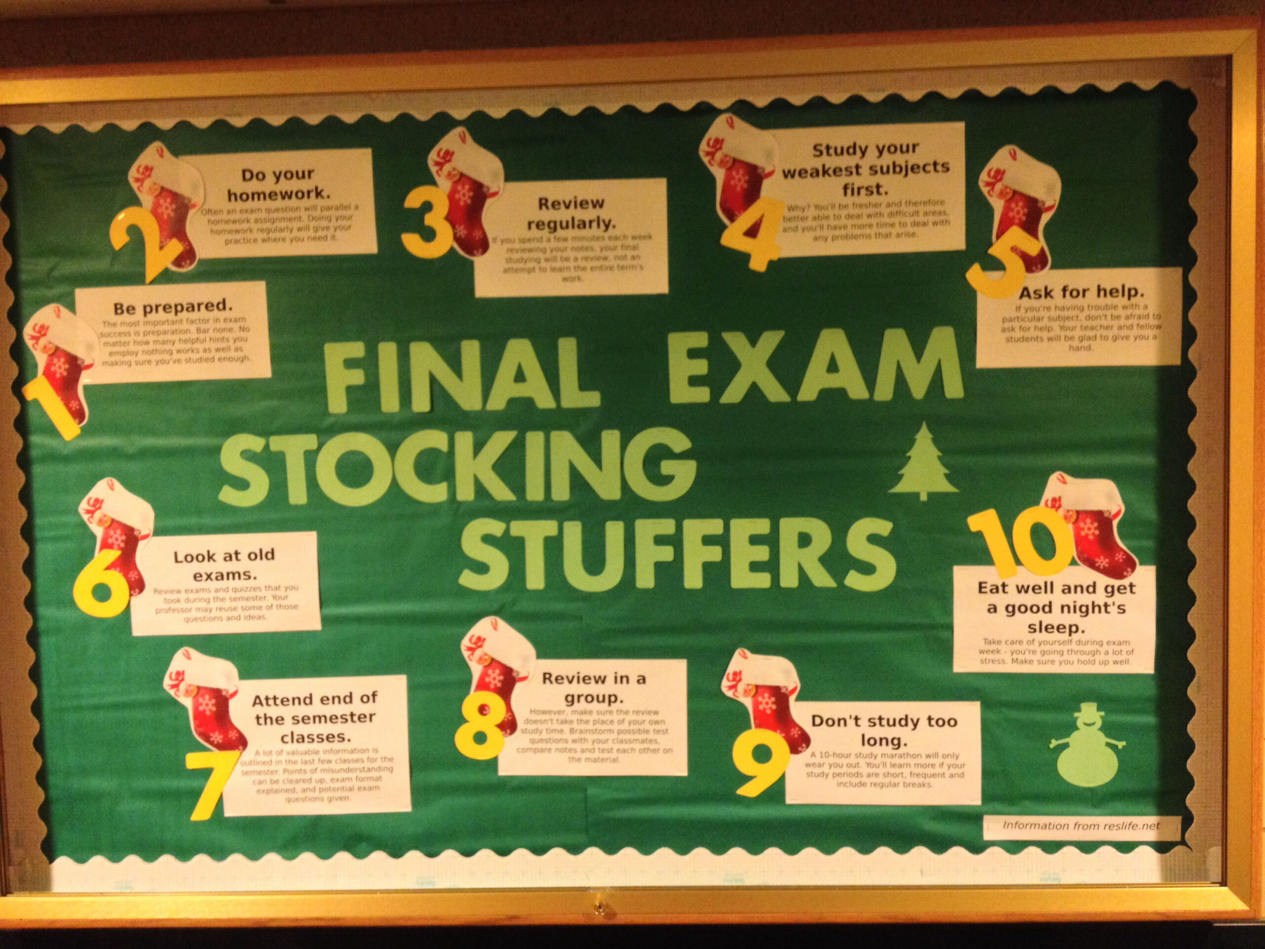 Final Exam Stocking Stuffers - educational bulletin board on final