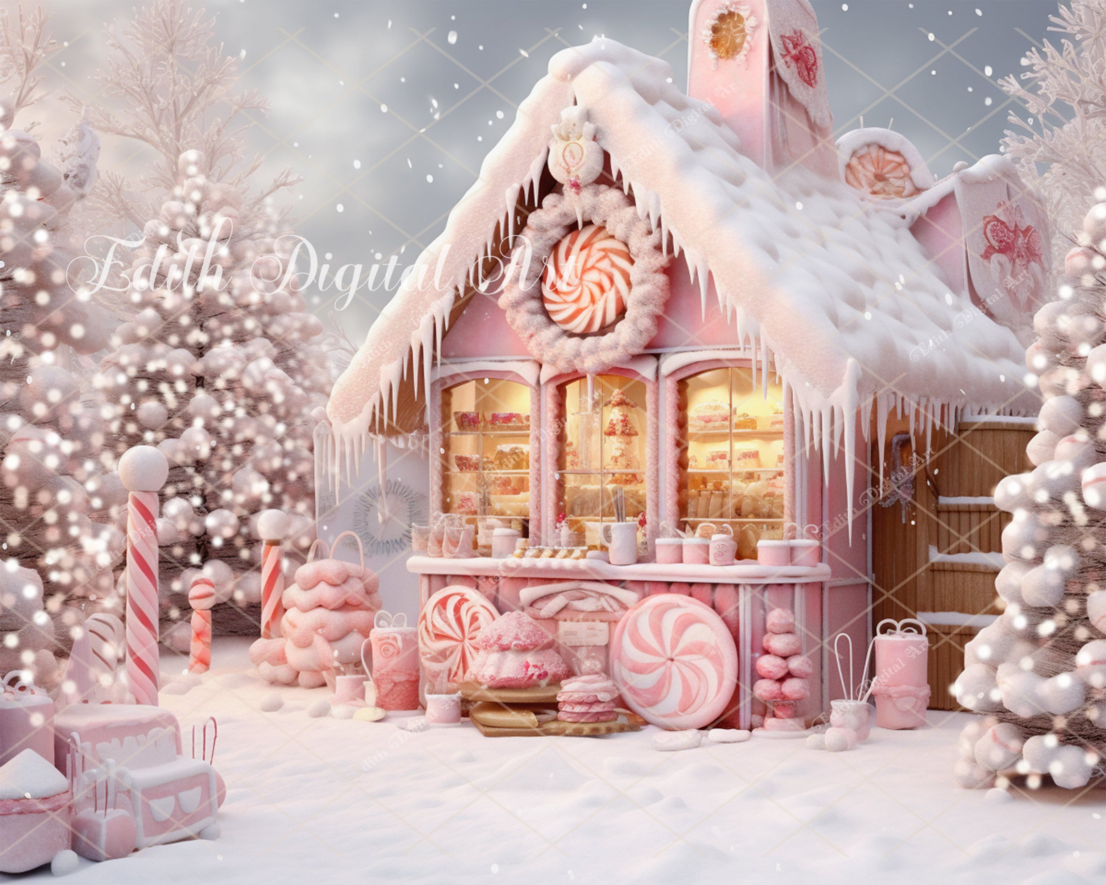 Gingerbread House Digital Backdrop Christmas Digital - Etsy