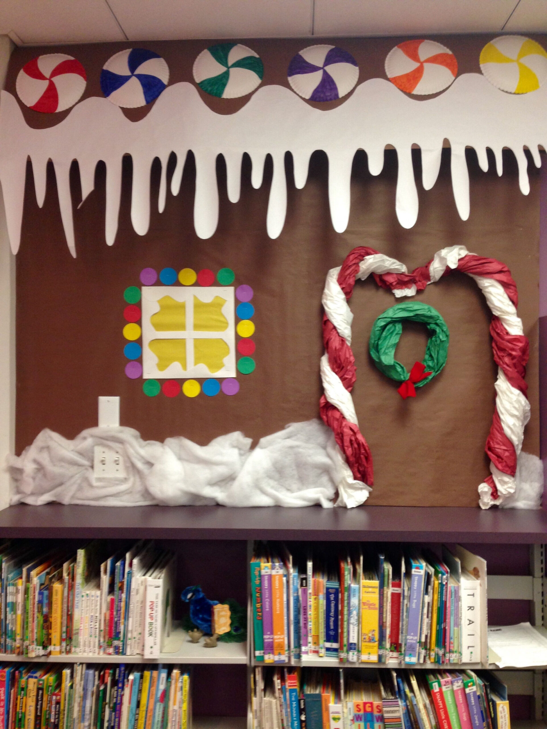 Gingerbread house library bulletin board  Preschool christmas