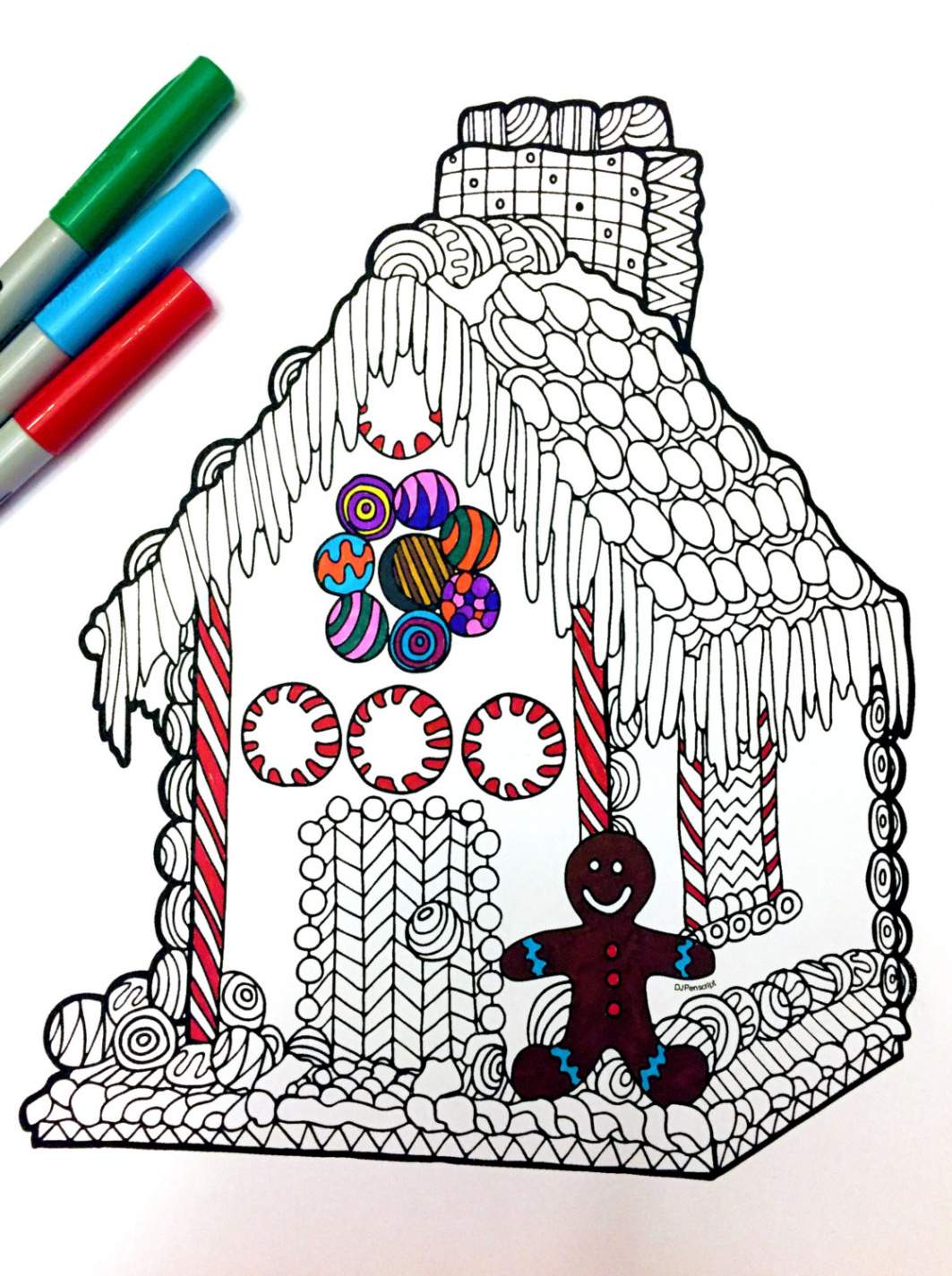 Gingerbread House - PDF Zentangle Coloring Page