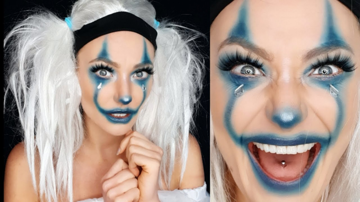 GLAM Clown Halloween makeup tutorial/ Blue GLAM CLOWN / Joker makeup  tutorial