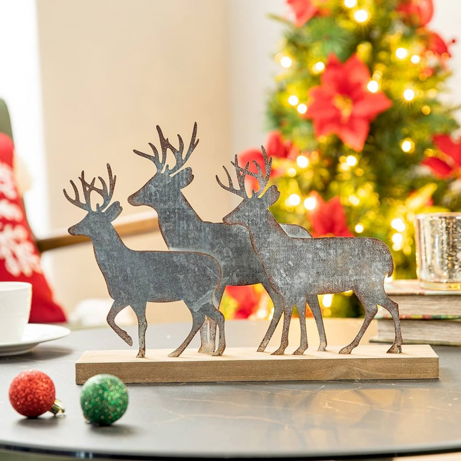 Glitzhome Christmas Table Decoration Rustic Christmas Decoration Reindeer  Table Decoration