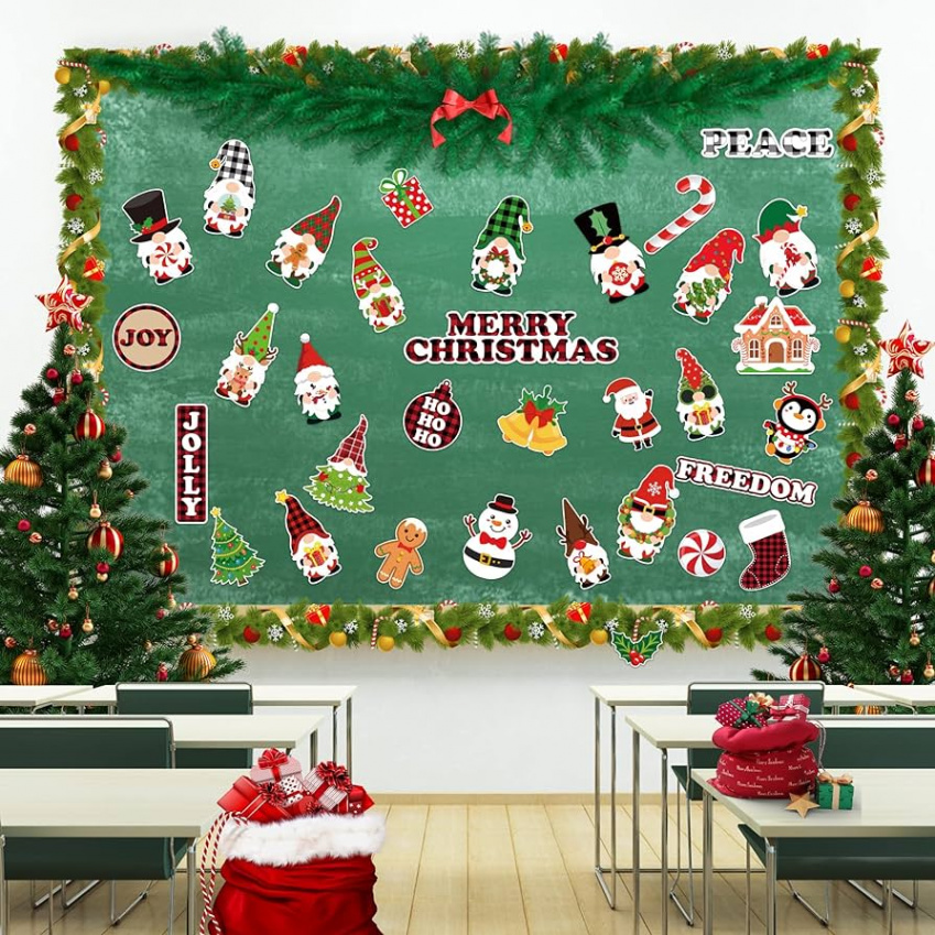 Haooryx  Pieces Notice Board Set Christmas Decorations Merry Christmas  Gnome Santa Claus Christmas Tree Patterned Paper Cutouts for Christmas