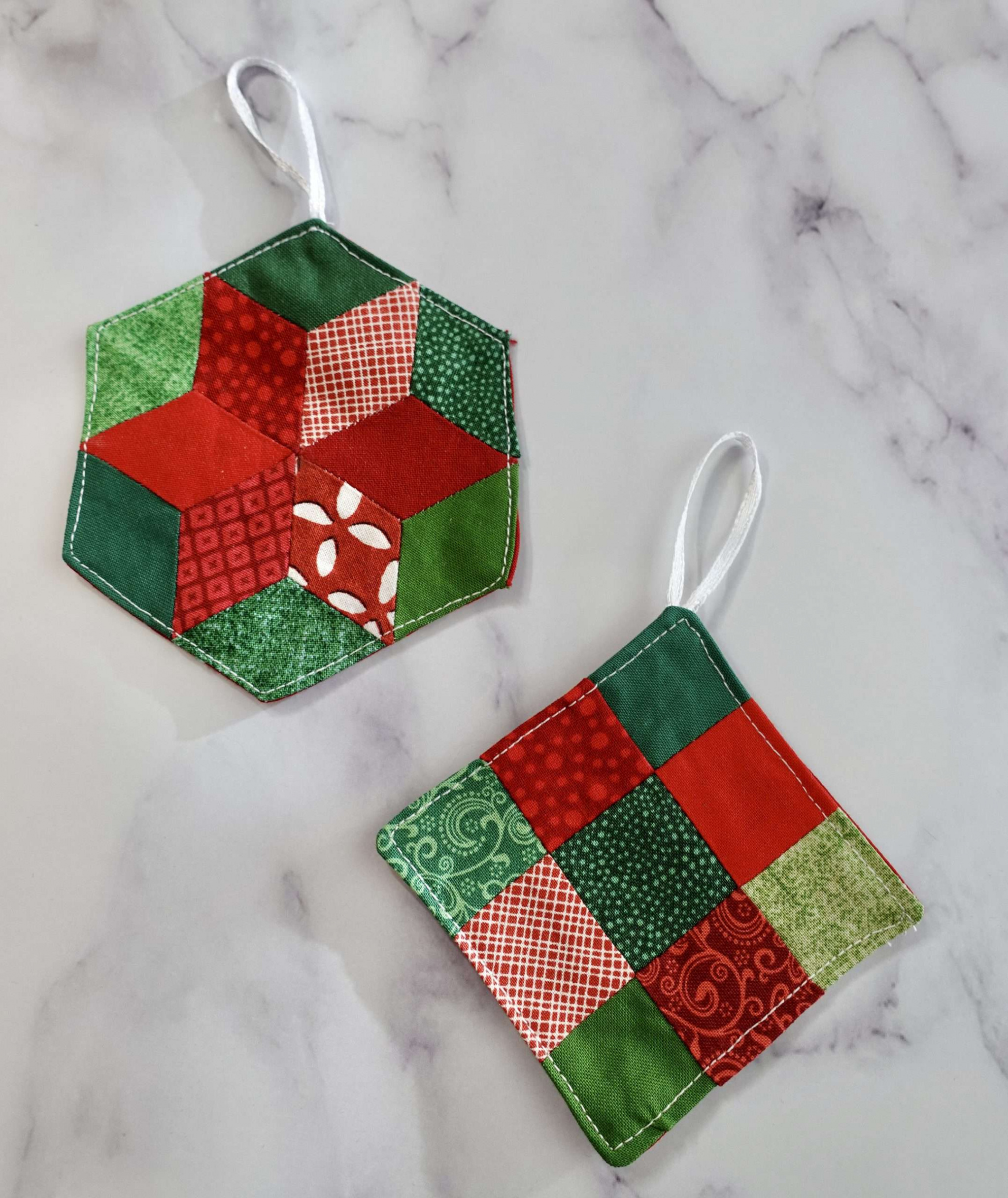 How to Make a Patchwork Christmas tree Ornament - Homemade Emily Jane