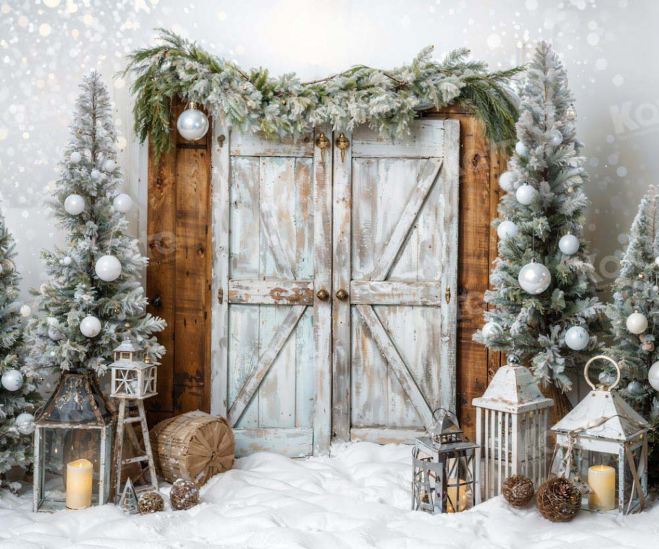 Kate Christmas Barn Door Tree in Snow Backdrop Designed by Emetselch