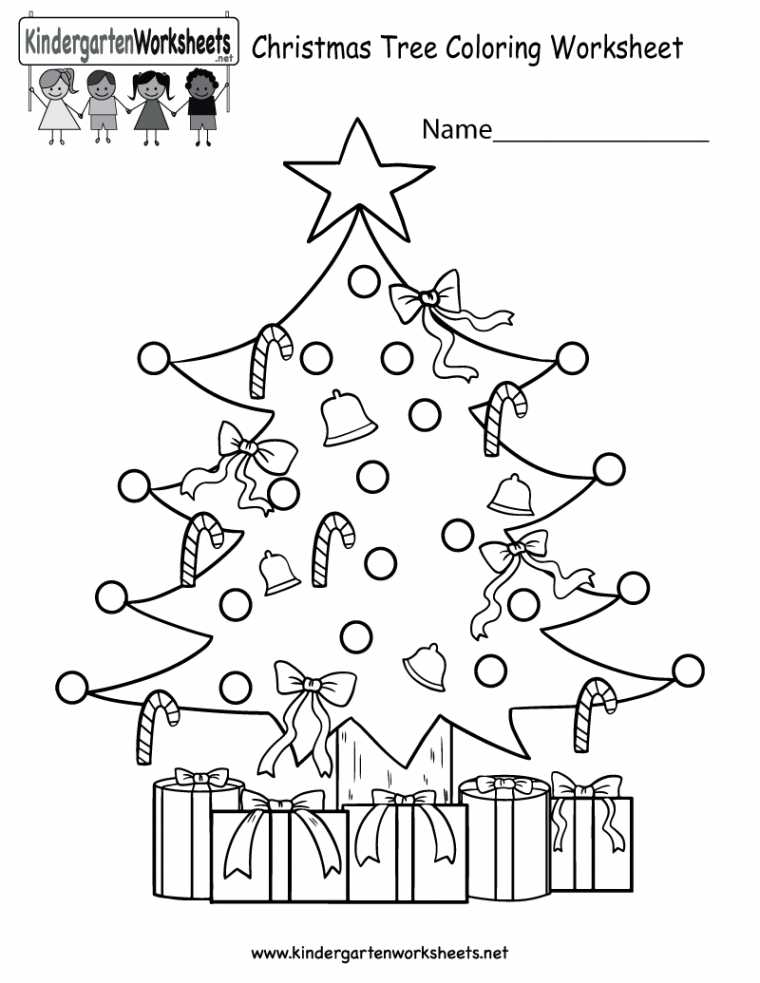 Kindergarten Christmas Tree Coloring Worksheet Printable  Color