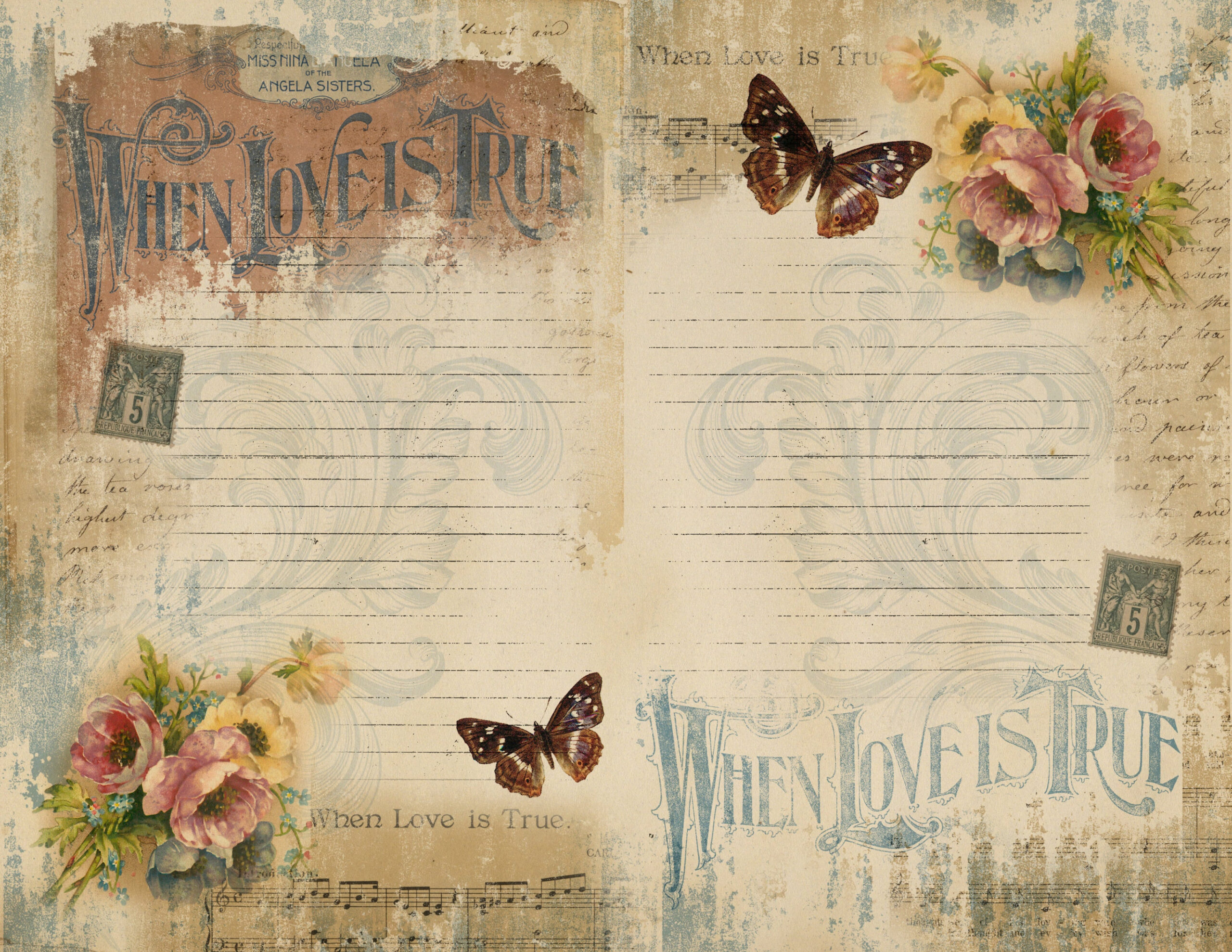 Love Letters Collection - PDF only, Papers, Printables, Florals, Letters,  Vintage, Papers For Crafts, Scrapbook, Junk Journal