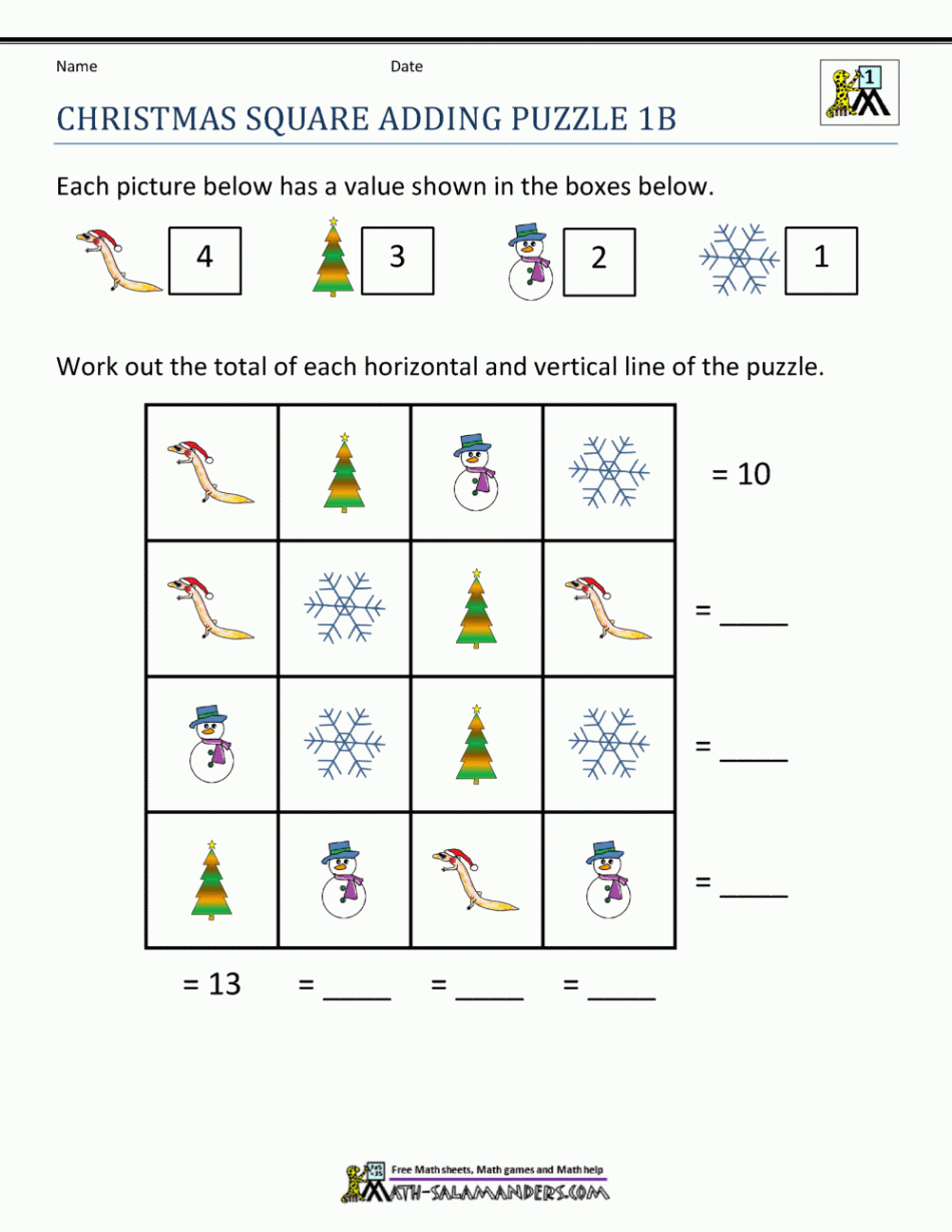 Math Christmas Worksheets First Grade