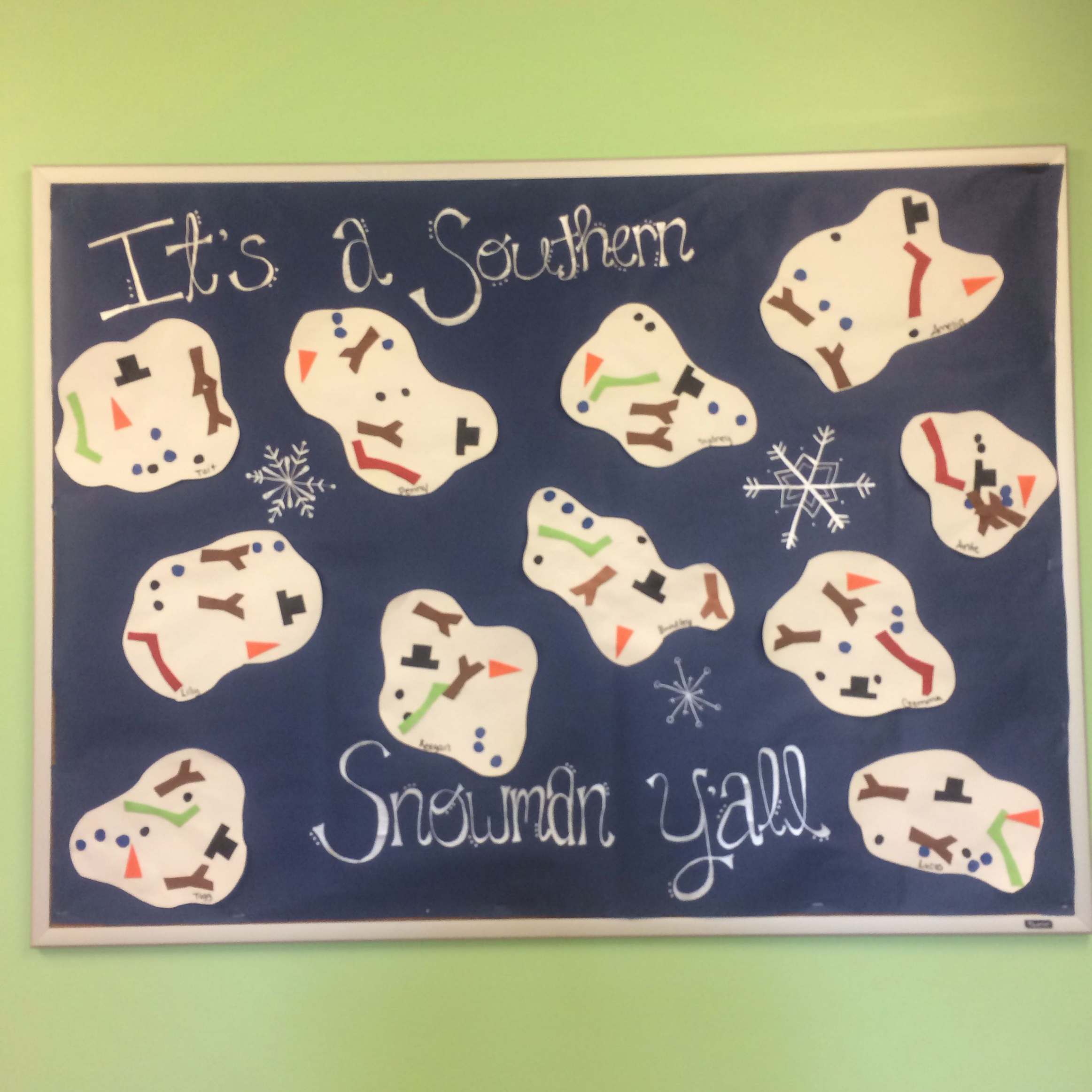 Melted "southern" snowmen winter preschool bulletin board