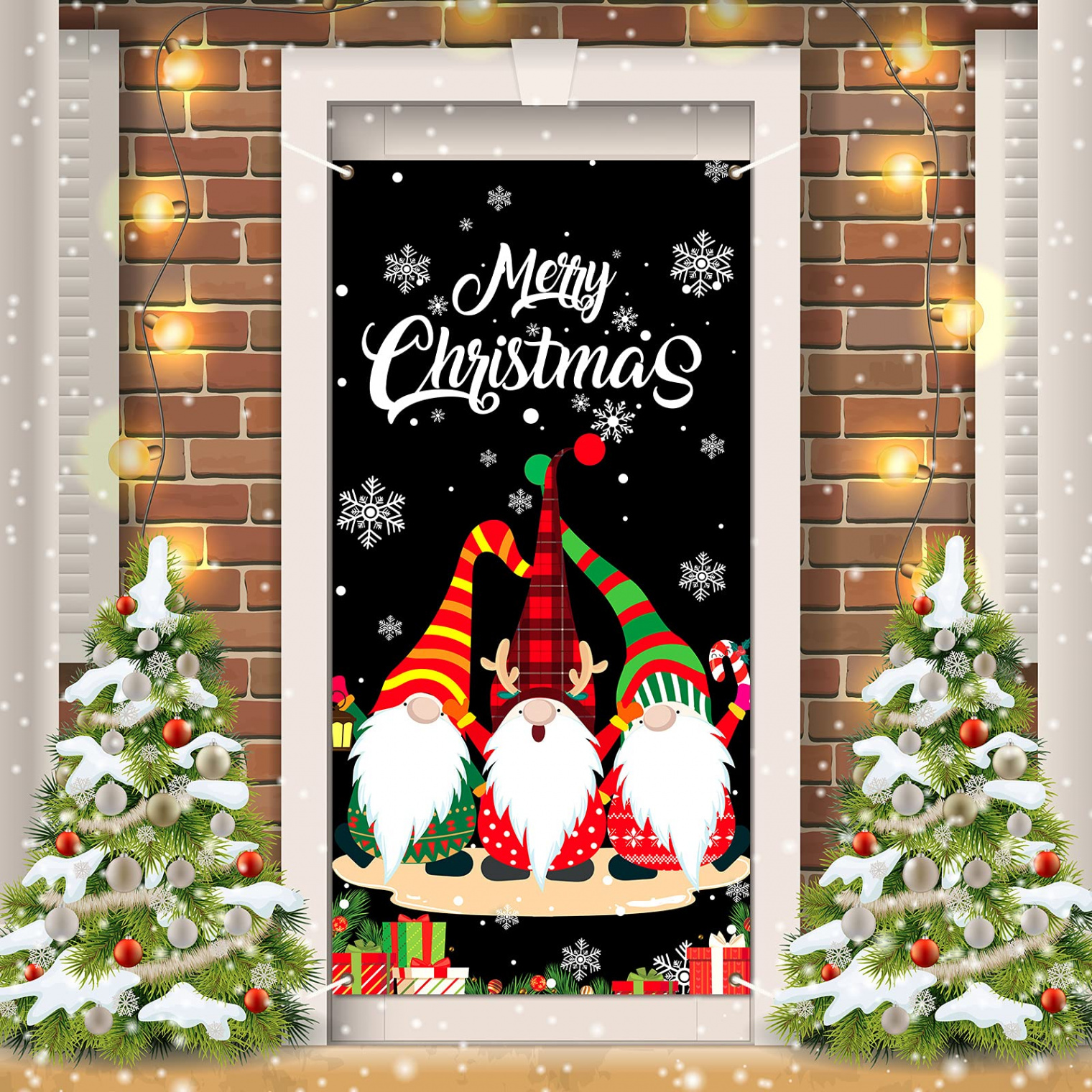 Merry Christmas Door Cover Gnome Christmas Door Decorations Christmas Gnome  Background Gnome Theme Door Banner Photography Background for Christmas