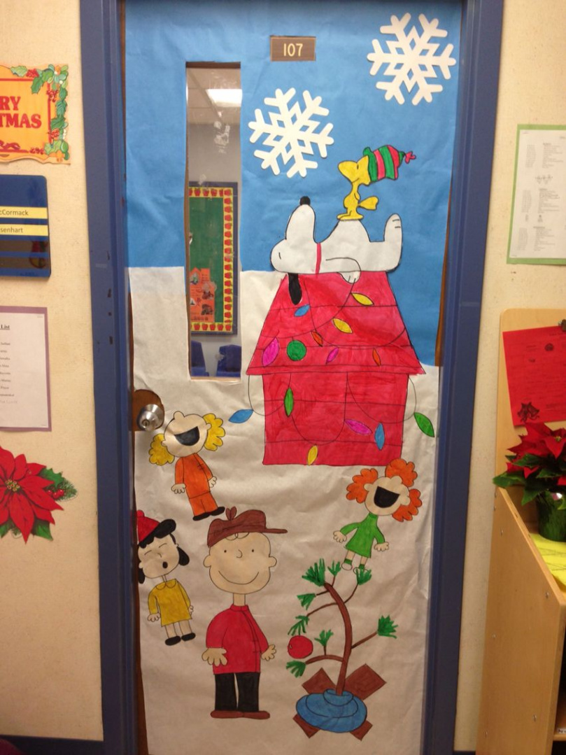 My classroom door, Charlie Brown Christmas!  Door decorations