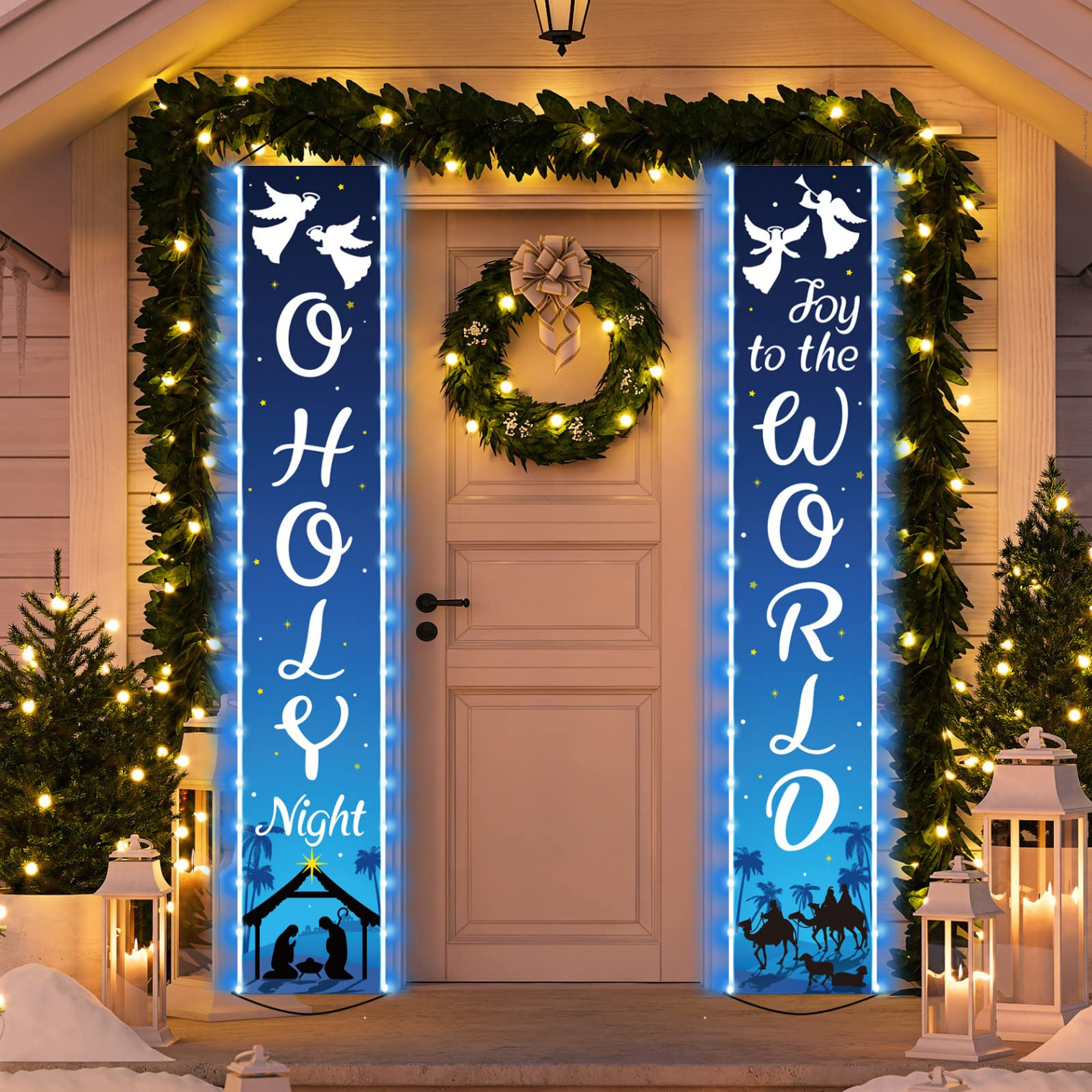 Nativity Scene Christmas Door Banner Illuminated Holy Night Porch