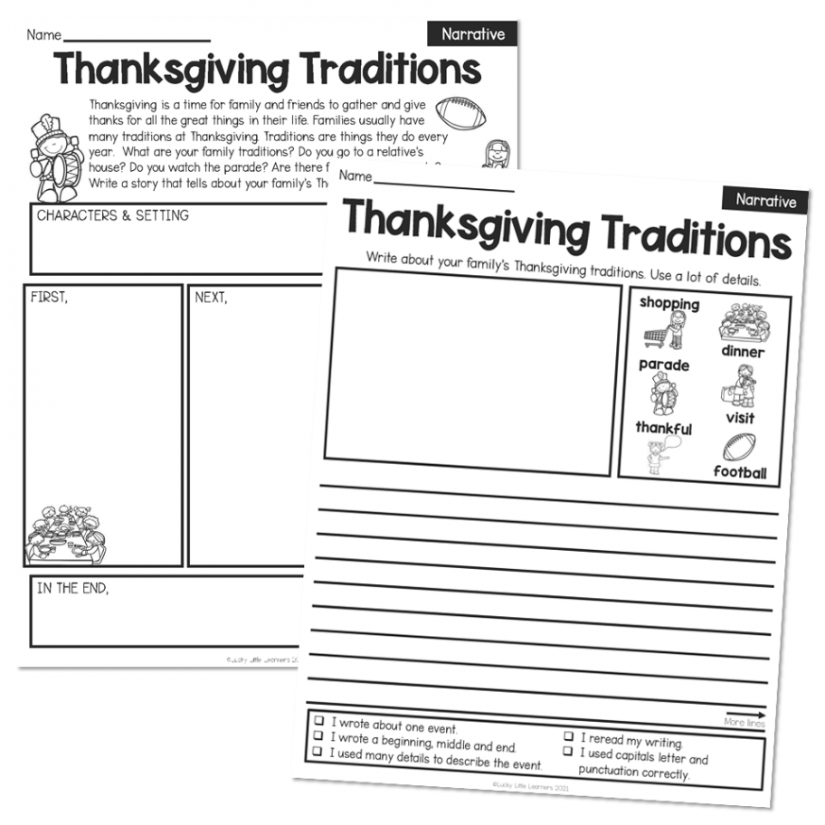 nd Grade November Writing Pages - Narrative - Thanksgiving Traditions