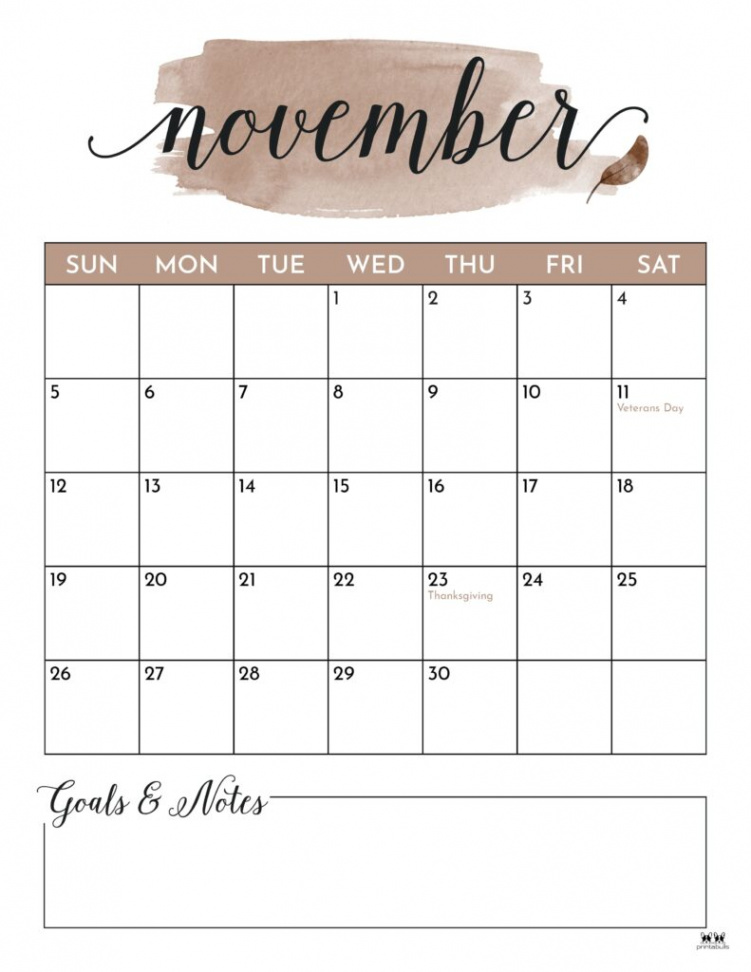 November  Calendars -  FREE Printables  Printabulls