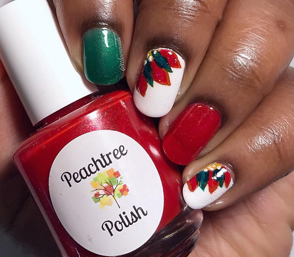 Peachtree Polish "Poinsettia" and "Southern Pine" on dark skin