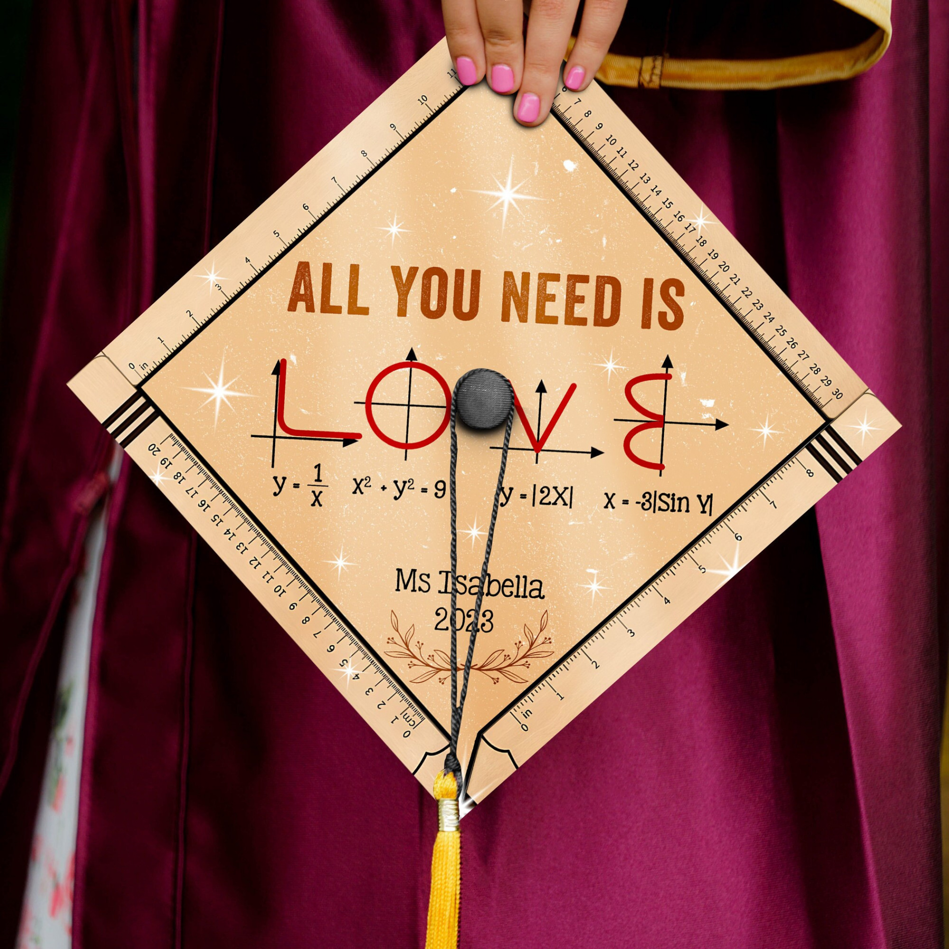 Personalized All You Need Is Love Grad Cap Topper Custom Math