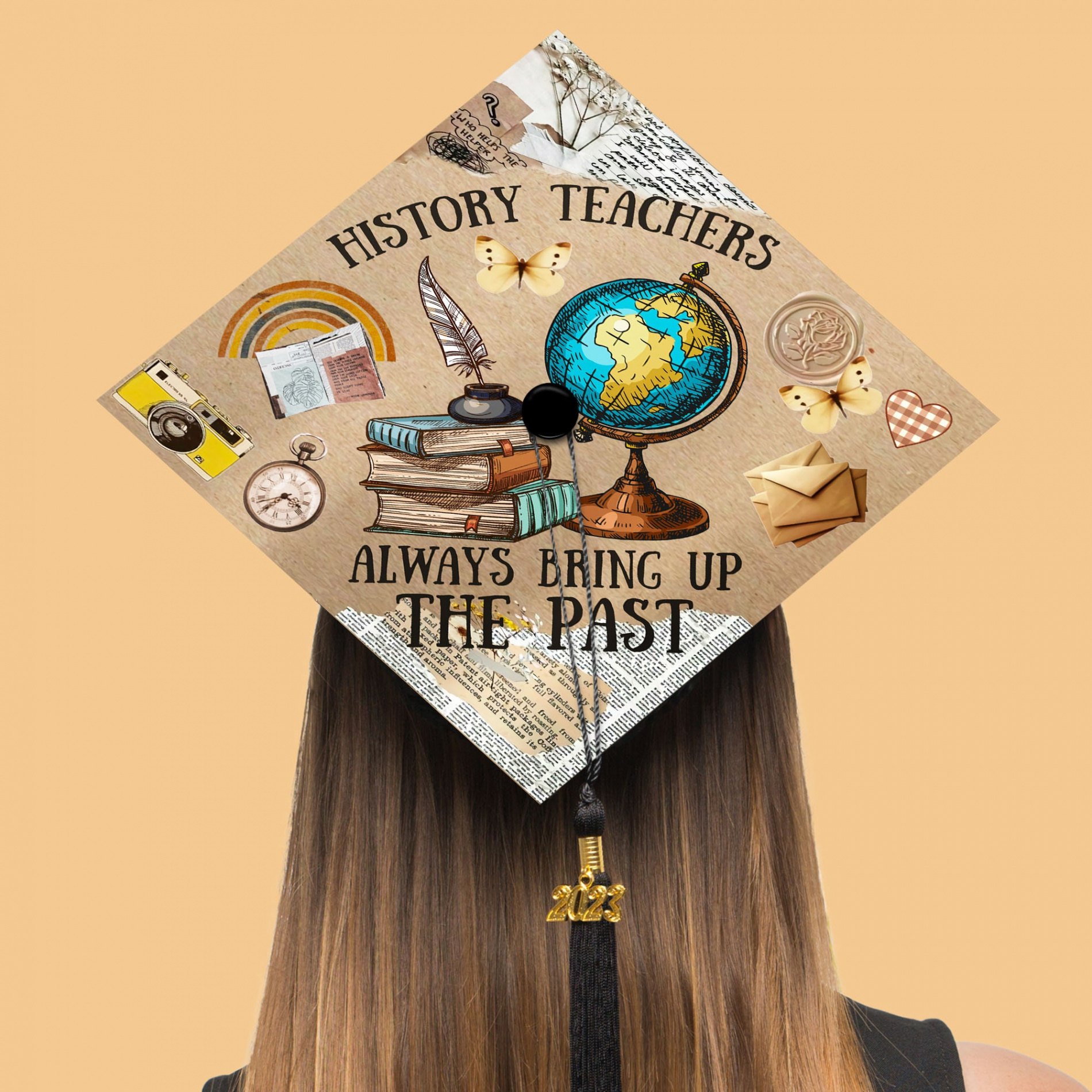 Personalized History Teacher Graduation Cap Topper, Custom Cap