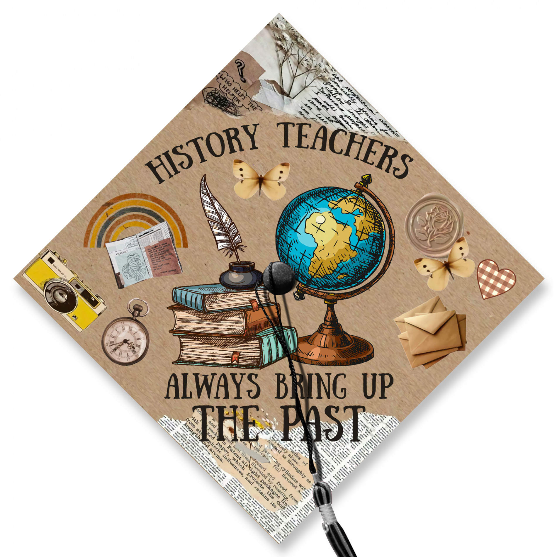 Personalized History Teacher Graduation Cap Topper, Custom Cap