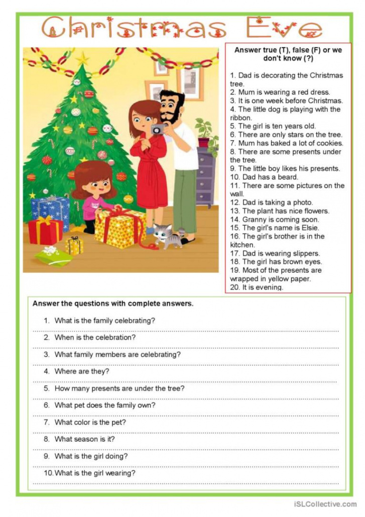 Picture description - Christmas Eve: English ESL worksheets pdf & doc