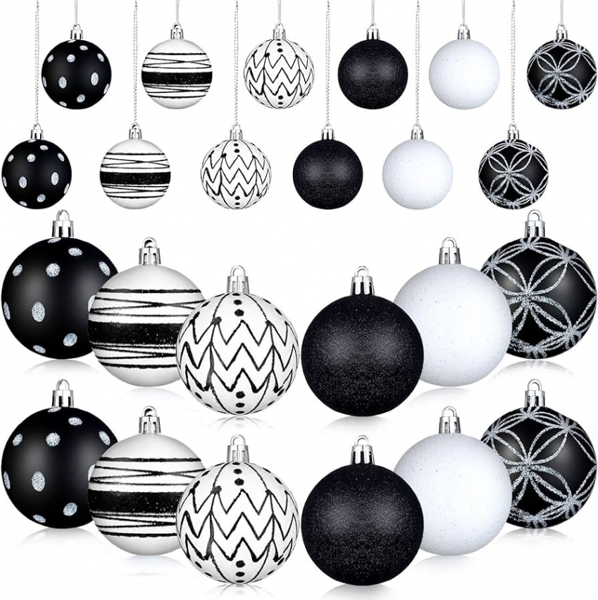 Pieces mm Black and White Winter Baubles Ornaments Dot