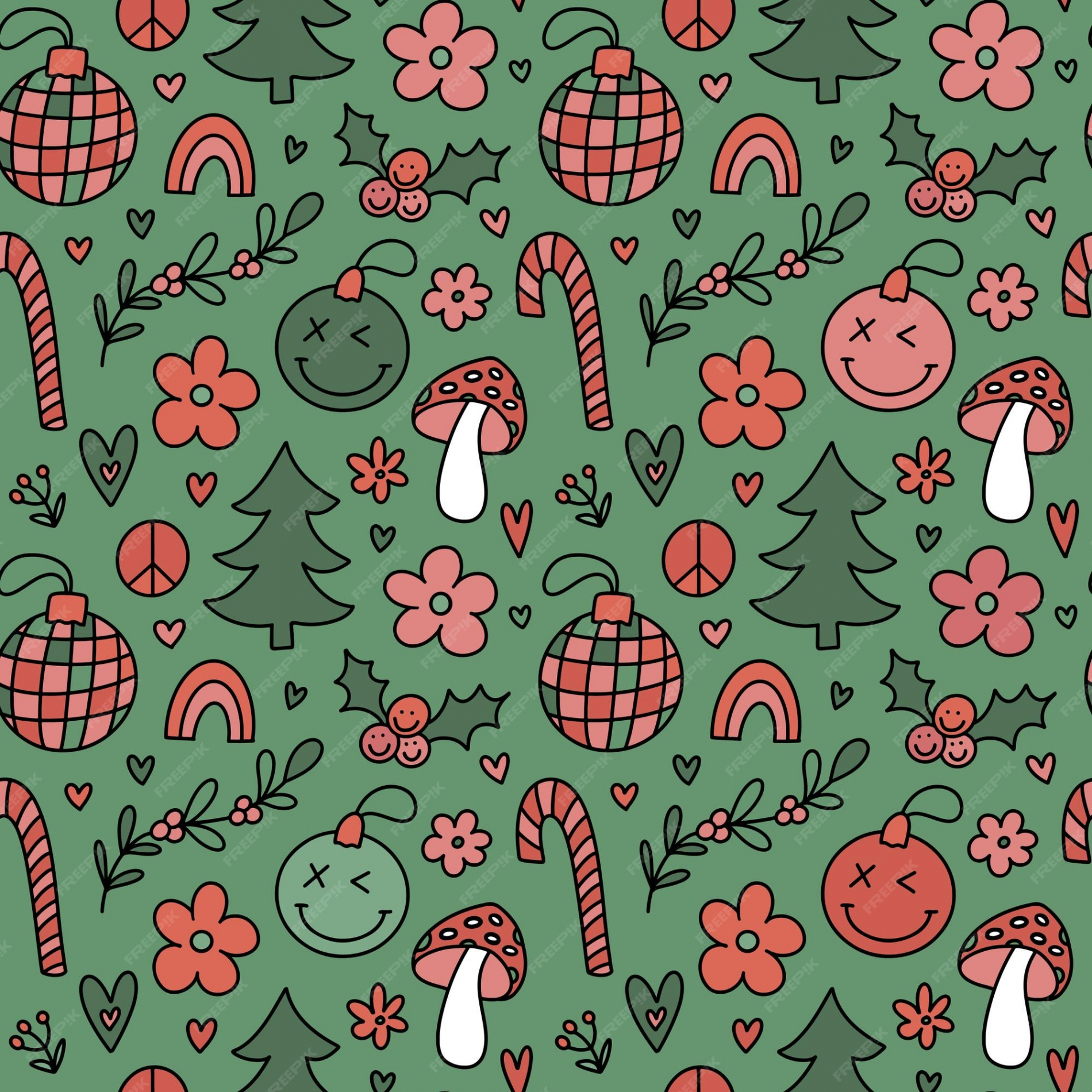 Premium Vector  Groovy christmas seamless pattern retro s