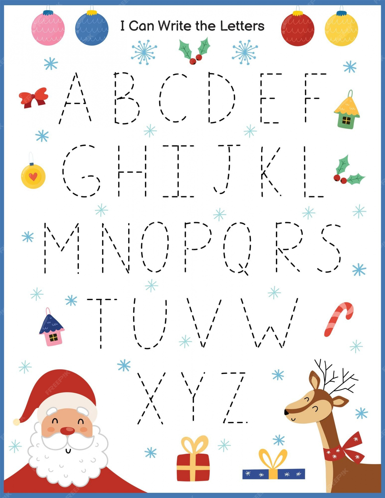 Premium Vector  I can write letters christmas worksheet for kids