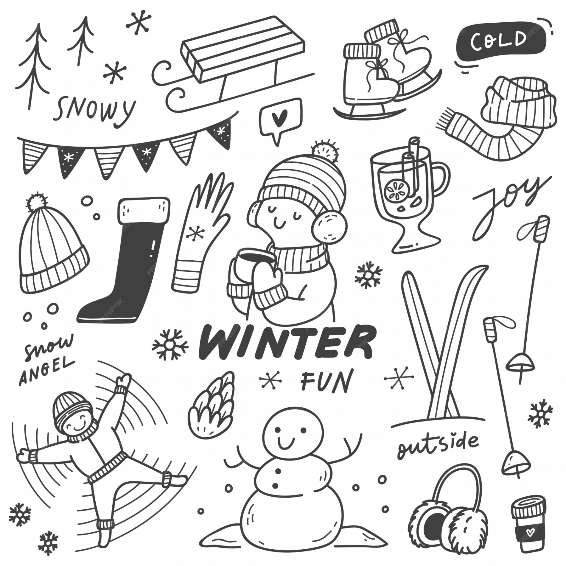 Premium Vector  Set of winter activities in doodle style