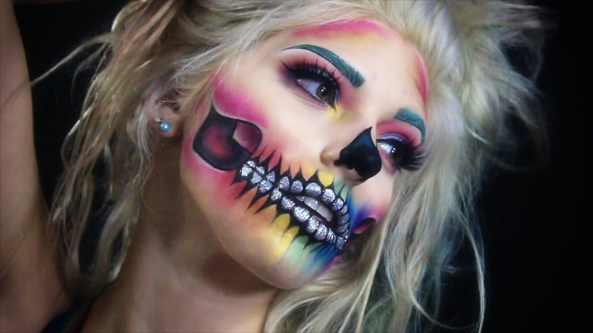 Rainbow Glitter Skull Makeup