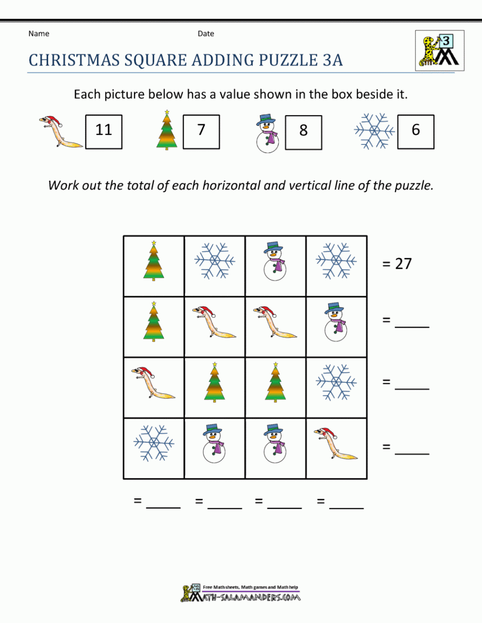 rd Grade Christmas Math Worksheets