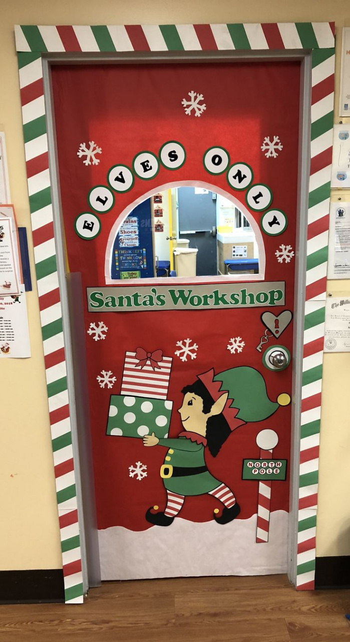 Santa Workshop Christmas Theme Classroom Door  Diy christmas door