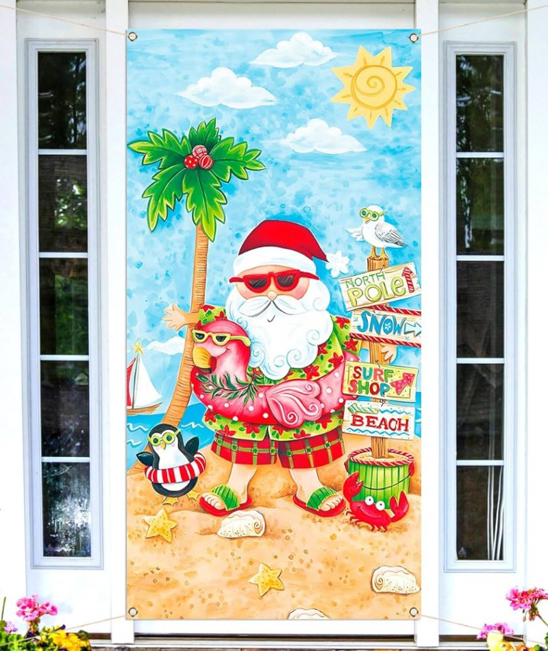 Sunwer Christmas in July Door Cover Tropical Summer Beach Hawaii