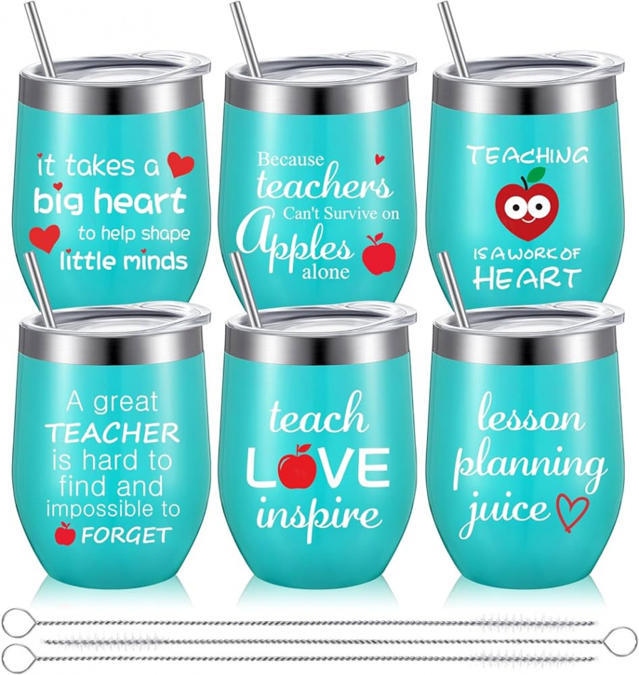 Teacher Gifts for Teacher oz Stainless Steel Teacher Wine Glass with Lid  and Straws Teacher Appreciation Birthday Gifts for Daycare, Preschool,