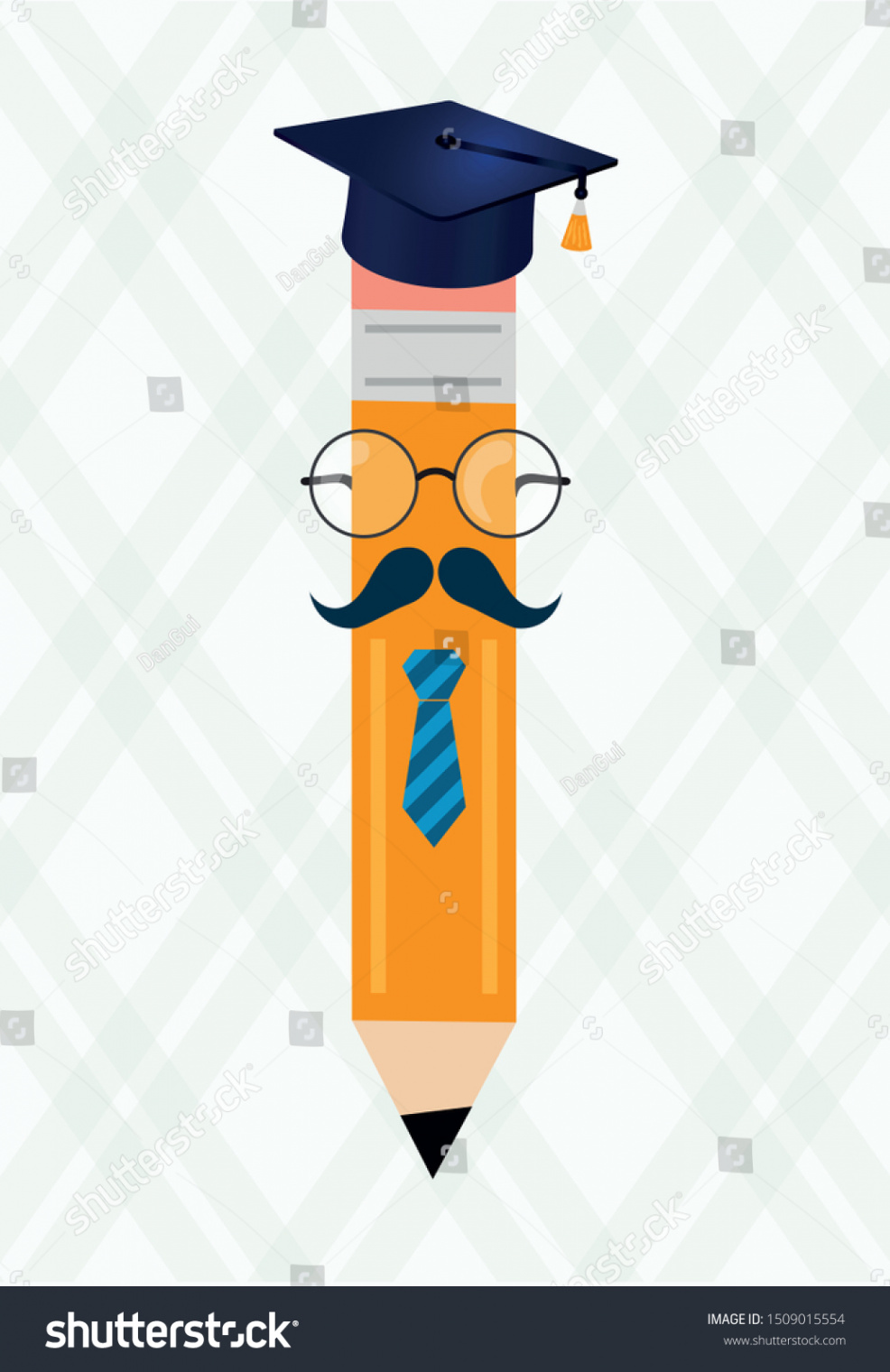 Teacher Graduation Hat Pencil Cartoon Illustration Stock Vector