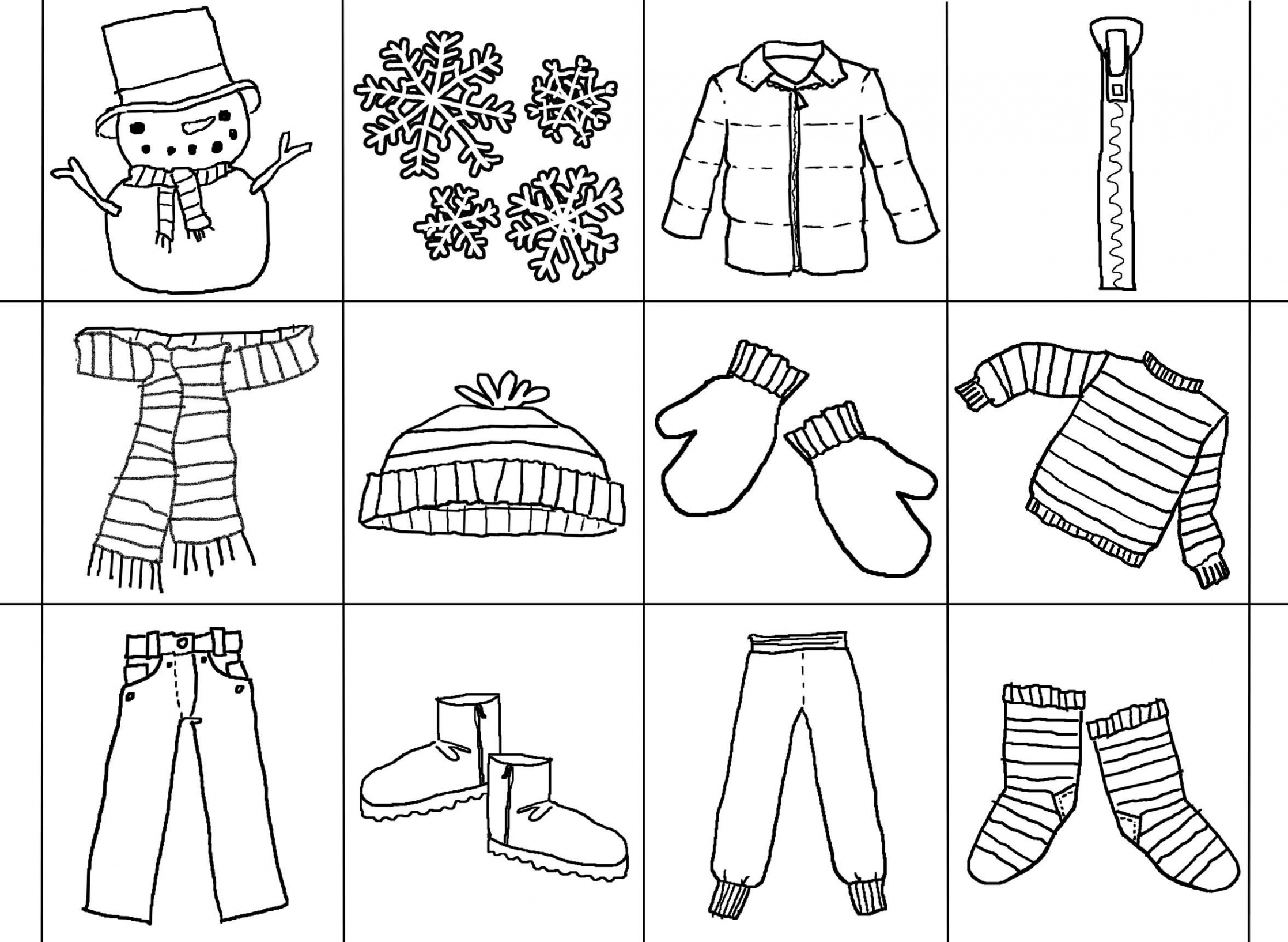 The Jacket I Wear In The Snow Bingo  Preschool coloring pages