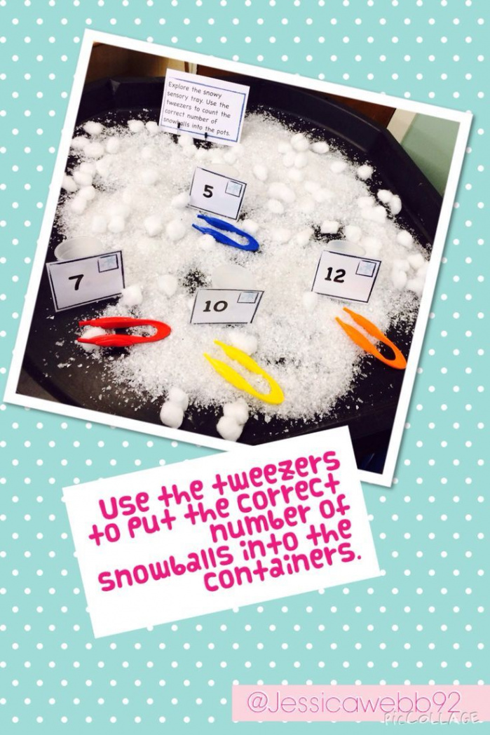 Using tweezers to count the correct number of a snowballs into the